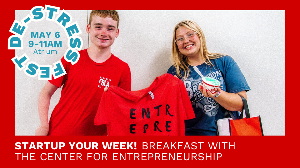 Startup your week with breakfast on Monday, May 6 from 9-11am in the College of Business Atrium, courtesy of the Center for Entrepreneurship.