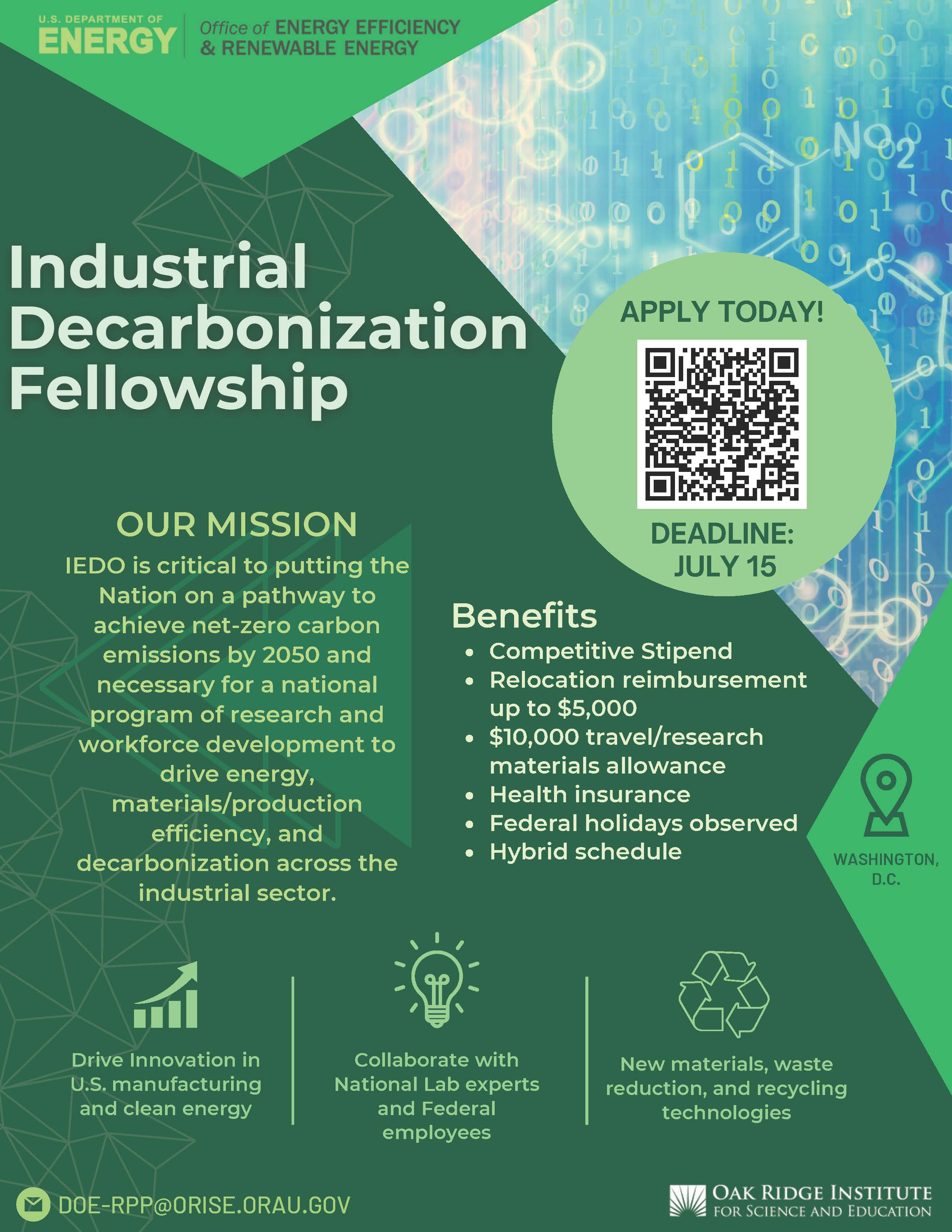 Industrial Decarbonization Fellowship with the U.S. Department of Energy