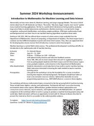 Summer 2024 Workshop: Introduction to Mathematics for Machine Learning and Data Science