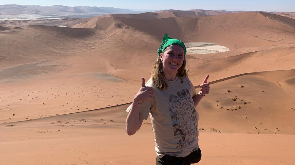 Kaitlyn Richards, seen here during a study abroad trip to Namibia in summer 2022, has earned a certificate from the Peace Corps for completing the Peace Corps Prep program. 