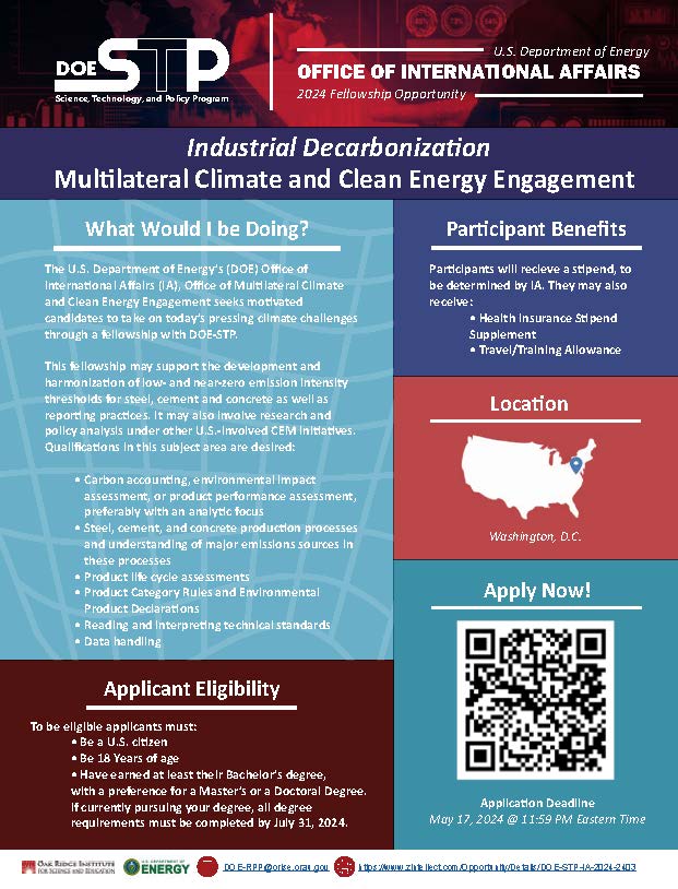 DOE IA Multilateral Climate and Clean Energy Fellowships