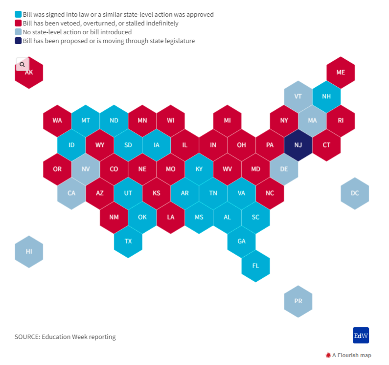 Map: Where Critical Race Theory is Under Attack (Source: Education Week, https://www.edweek.org/policy-politics/map-where-critical-race-theory-is-under-attack/2021/06)