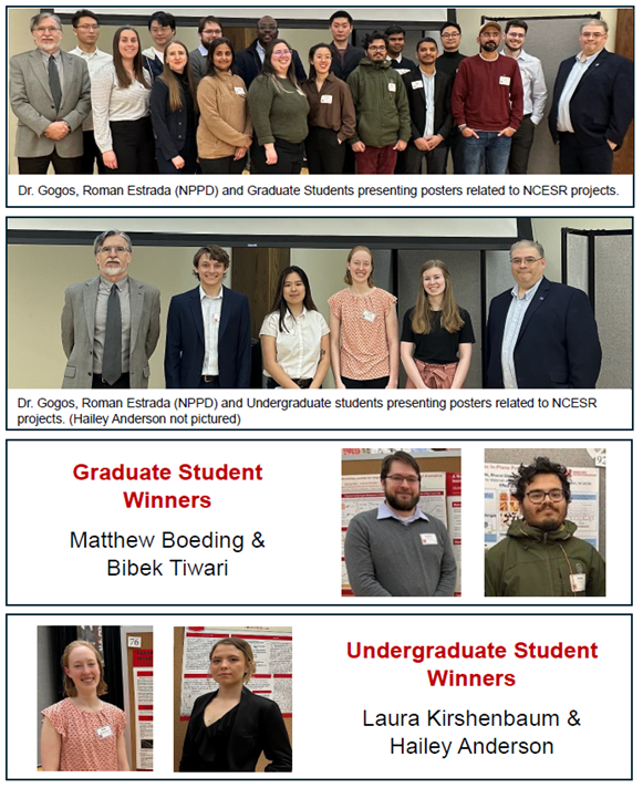 Top photo moving down: Group photo of Graduate students; Group photo of Undergraduate students; Poster Winners related to NCESR projects