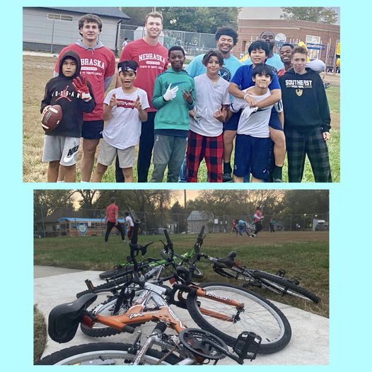 Members of the Strive to Thrive Lincoln class play football with kids at Food Fort.