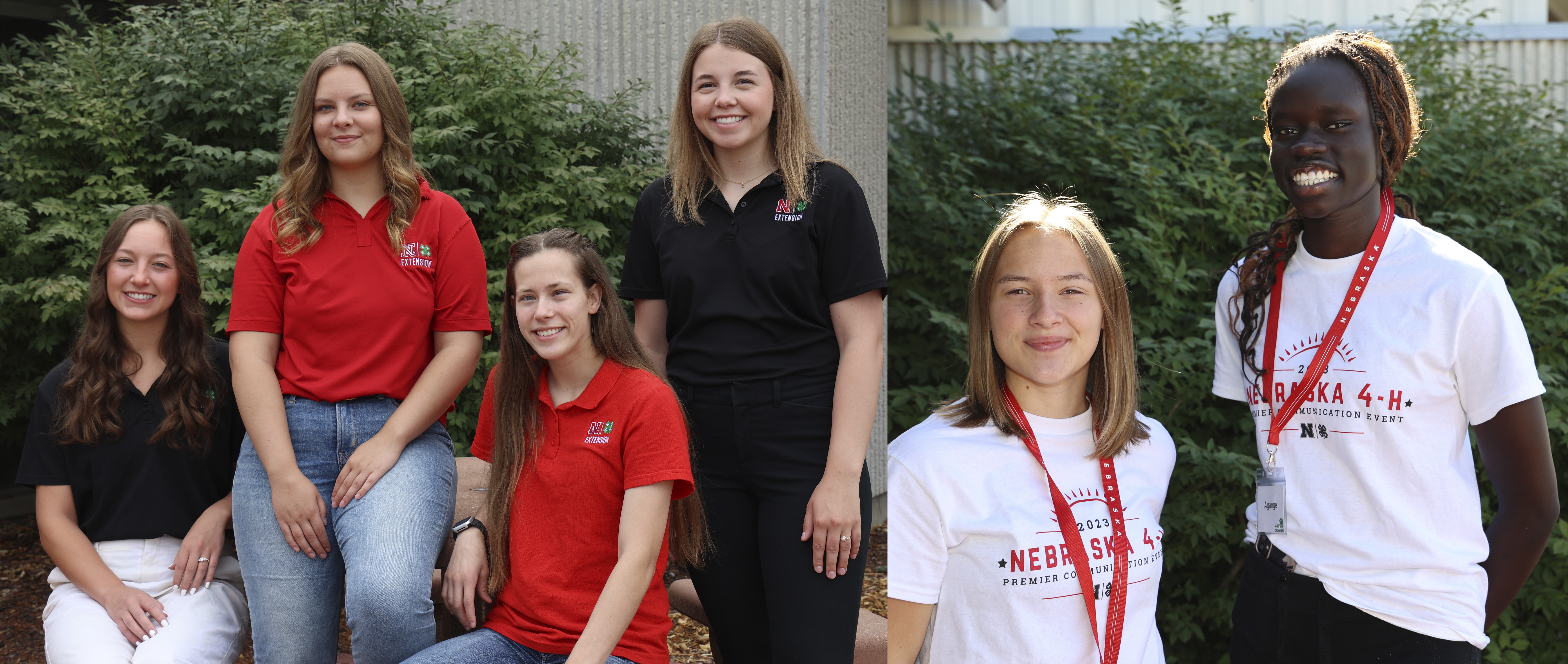 Extension interns (left photo L–R): Rayley Fankhauser, Jacie Pelikan, Breanna Gilmore and Cameryn Brandt. Teen interns (right photo L–R): Kallie Vance and Agange Alwir.