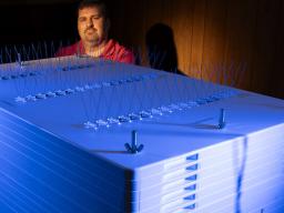  Craig Chandler | University Communication and Marketing Trenton Franz, professor of hydrogeophysics at Nebraska, stands beside the newly installed neutron monitor, one of only three in the United States. 