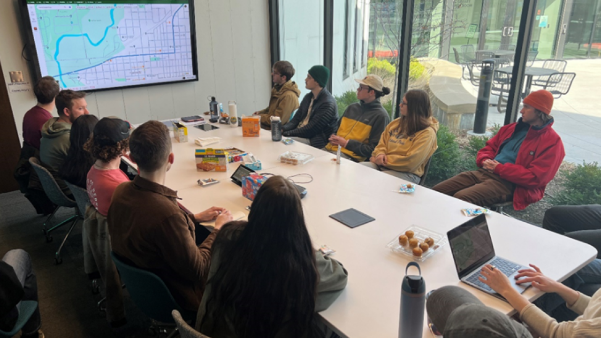 Husker students receive a briefing at the Crete Public Library as they begin gathering information for the community forestry toolkit they released in May. Image credit: Lord Ameyaw, School of Natural Resources