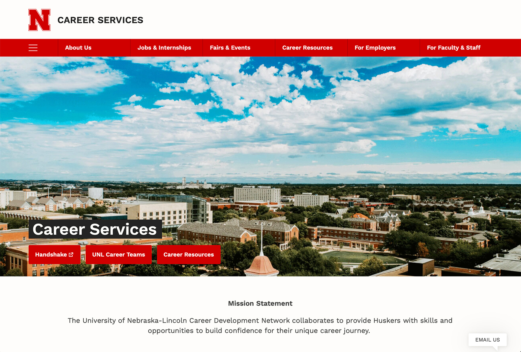 Screenshot of Career Services website in Next-Gen CMS