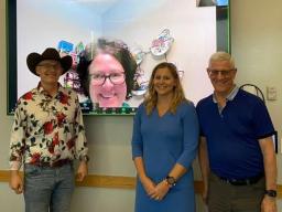 Theresa Haack (pictured third from left) with dissertation advisory committee members Guy Trainin, Stephanie Wessels (on screen), and Kelley Buchheister.