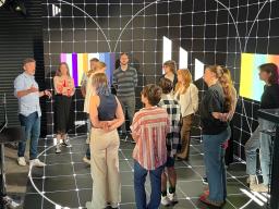 Students attend a workshop with L'Acoustics about spatial sound for live events as part of the Story Abroad in London course this summer. Photo courtesy of Ash Eliza Smith.