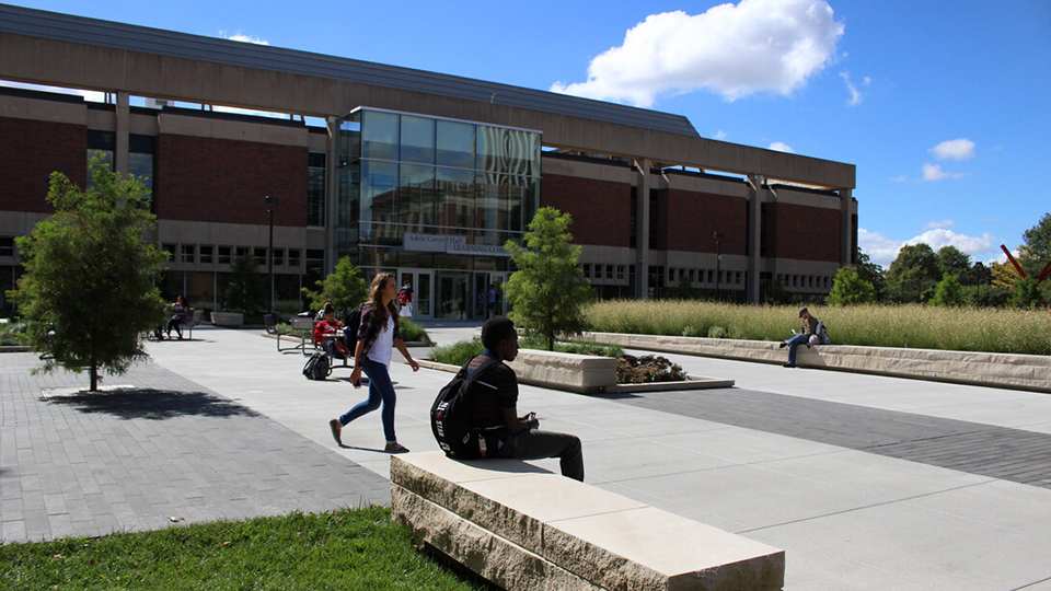 exterior facade of Love Library North and Adele Hall Learning Commons