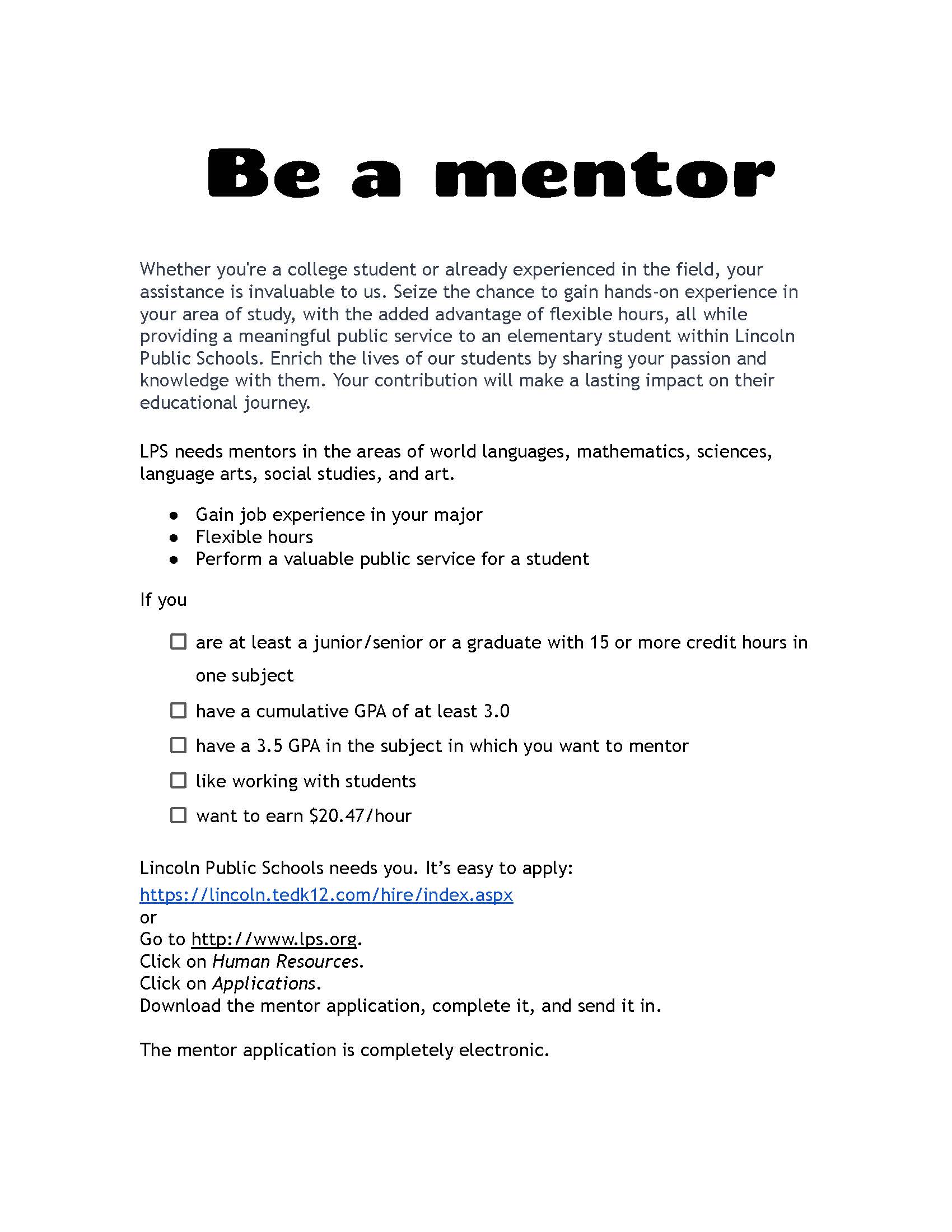 Be A Mentor with LPS