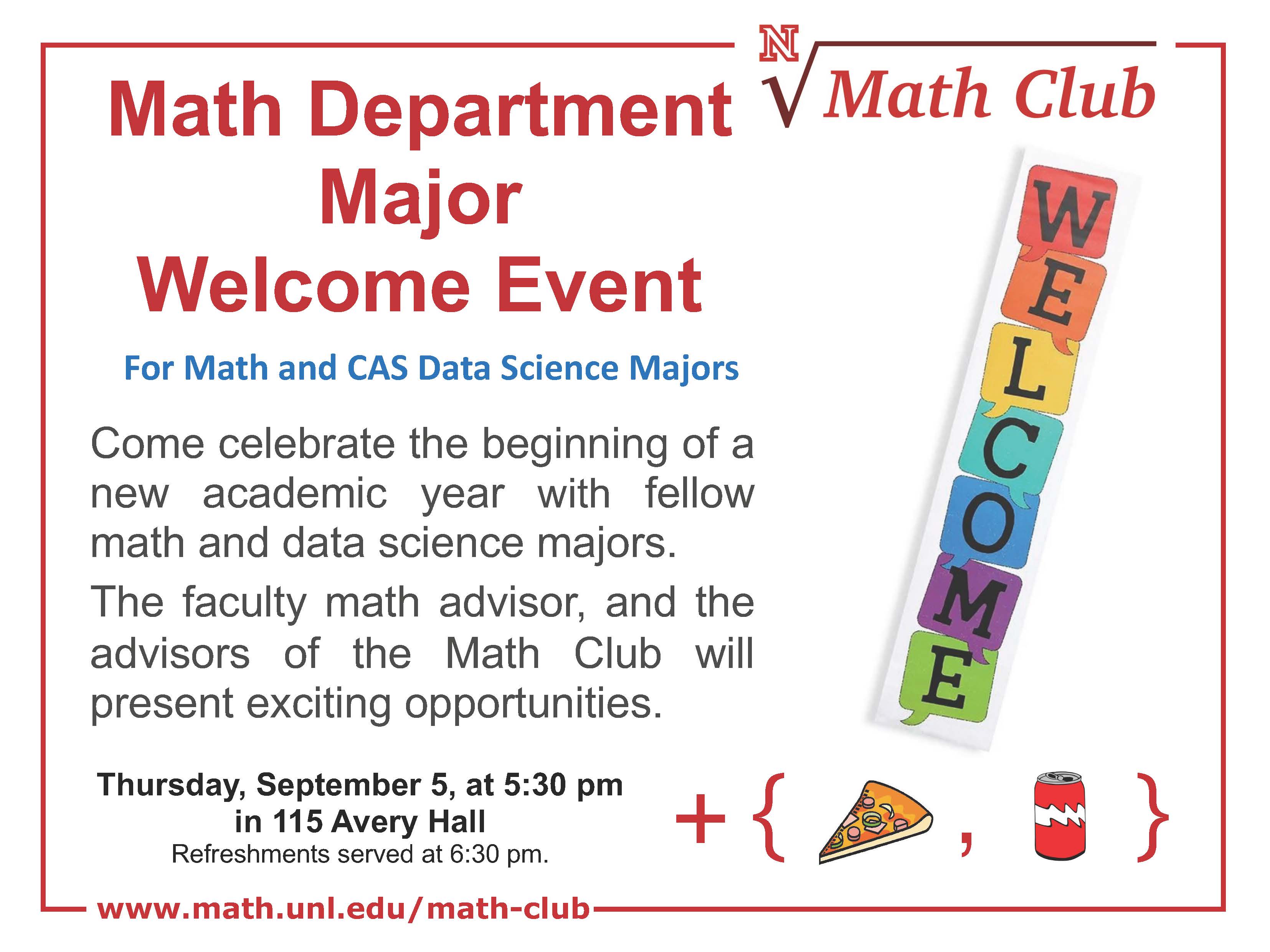 Math Department Major Welcome Event