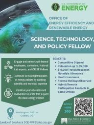 Apply Today!  Energy Efficiency and Renewable Energy (EERE) Science, Technology and Policy Fellow: U.S. Department of Energy