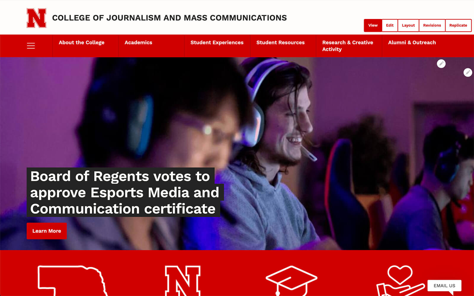 Screenshot of College of Journalism website