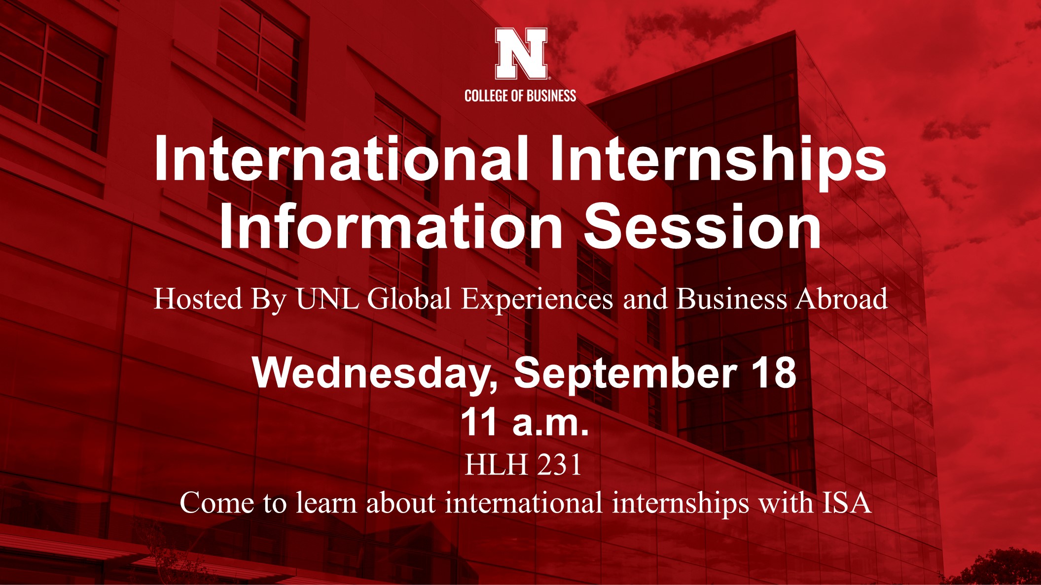 International Internships Information Session | Wednesday September 18 at 11 a.m. in HLH 231.