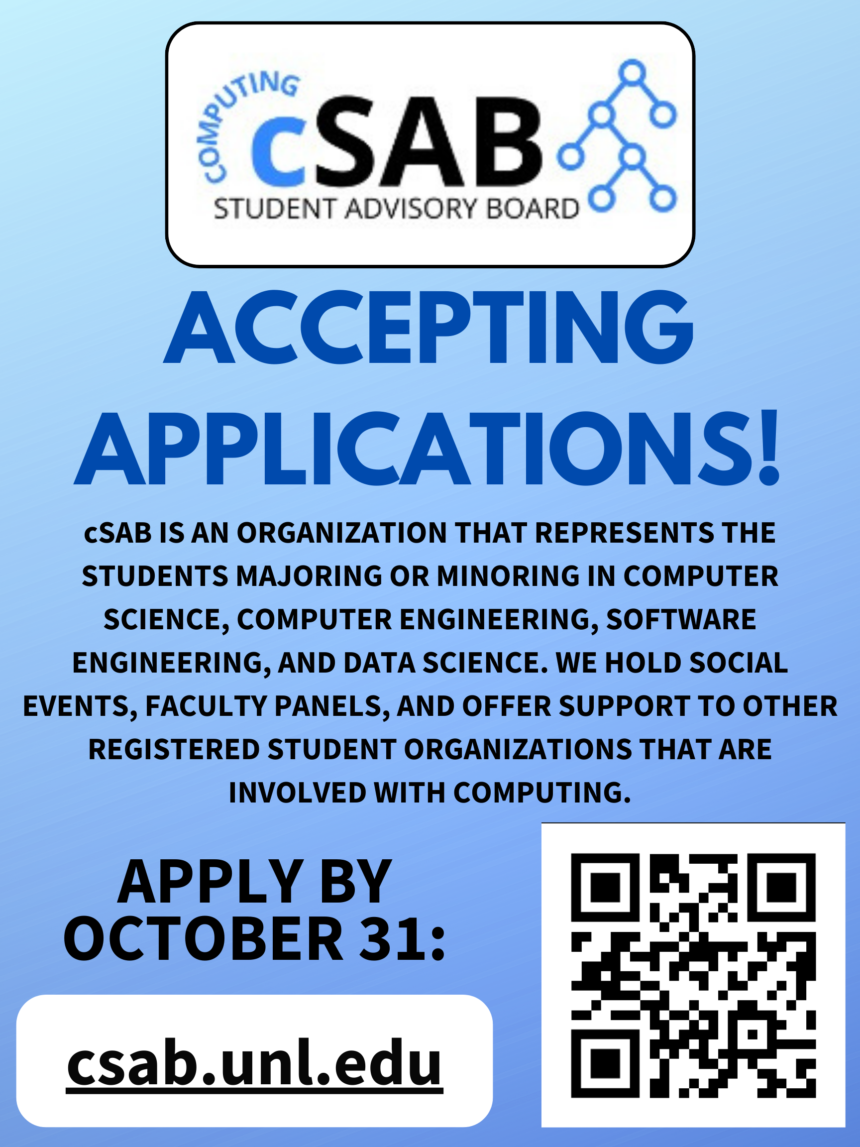 The School of Computing Student Advisory Board is accepting applications for new members until Oct. 31. 