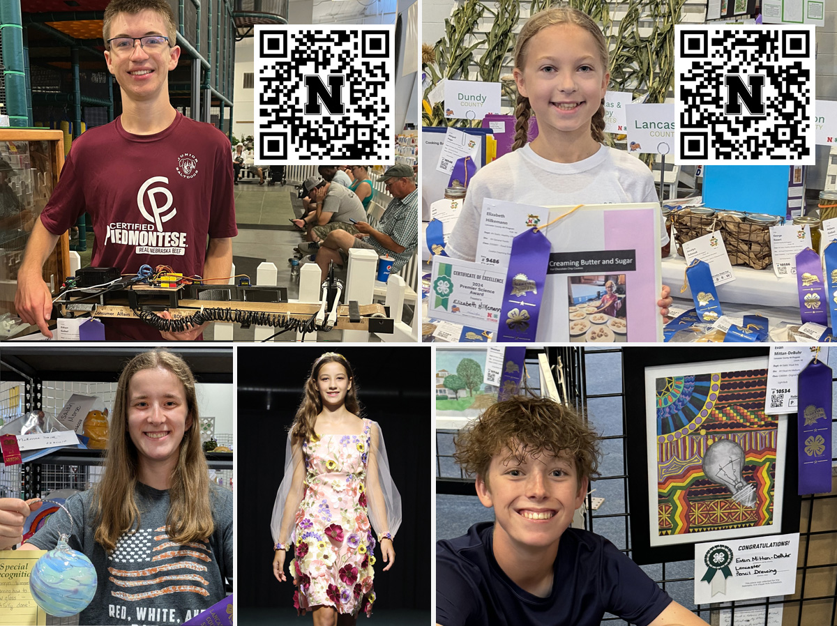 (Top L–R) Premier Science Science Awards: Ethan Gabel and Elizabeth Hilkemann. (Bottom L–R) Design Gallery Selections: Piper Pillard and Kamryn Wanser. Visual Arts Selection: Evan Mittan-DeBuhr.