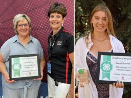 (Left photo L–R) Marsha Prior and  Associate Dean/State 4-H Program Administrator Kathleen Lodl. (Right) Kearah “Key” Perreault.