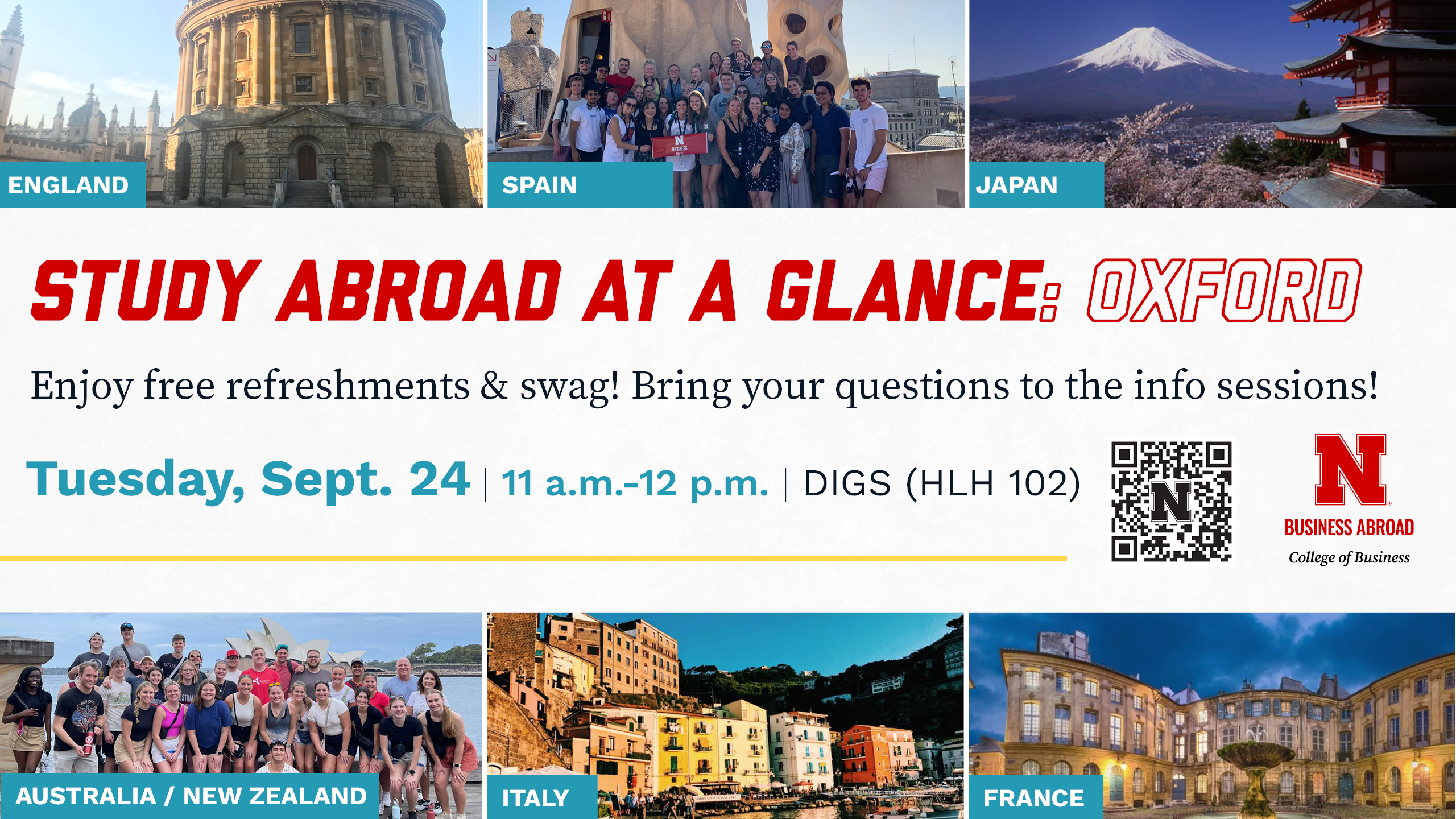 Study Abroad at a Glance: Oxford | Tuesday September 24 11 a.m. - 1 p.m. | DIGS (HLH 102)