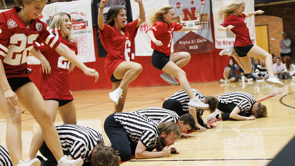 Members of Alpha Phi, Chi Phi, Delta Sigma Phi and Phi Kappa Theta perform during the 2023 Showtime at the Coliseum. [Craig Chandler | University Communication and Marketing] 