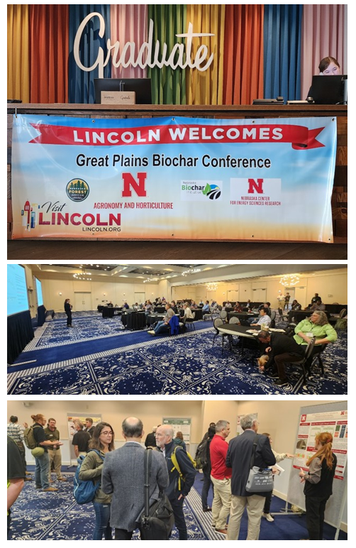 Top Photo:  Great Plains Biochar Conference Banner; Middle Photo: Interactive Oral Session; Bottom Photo:  The Poster Session. 