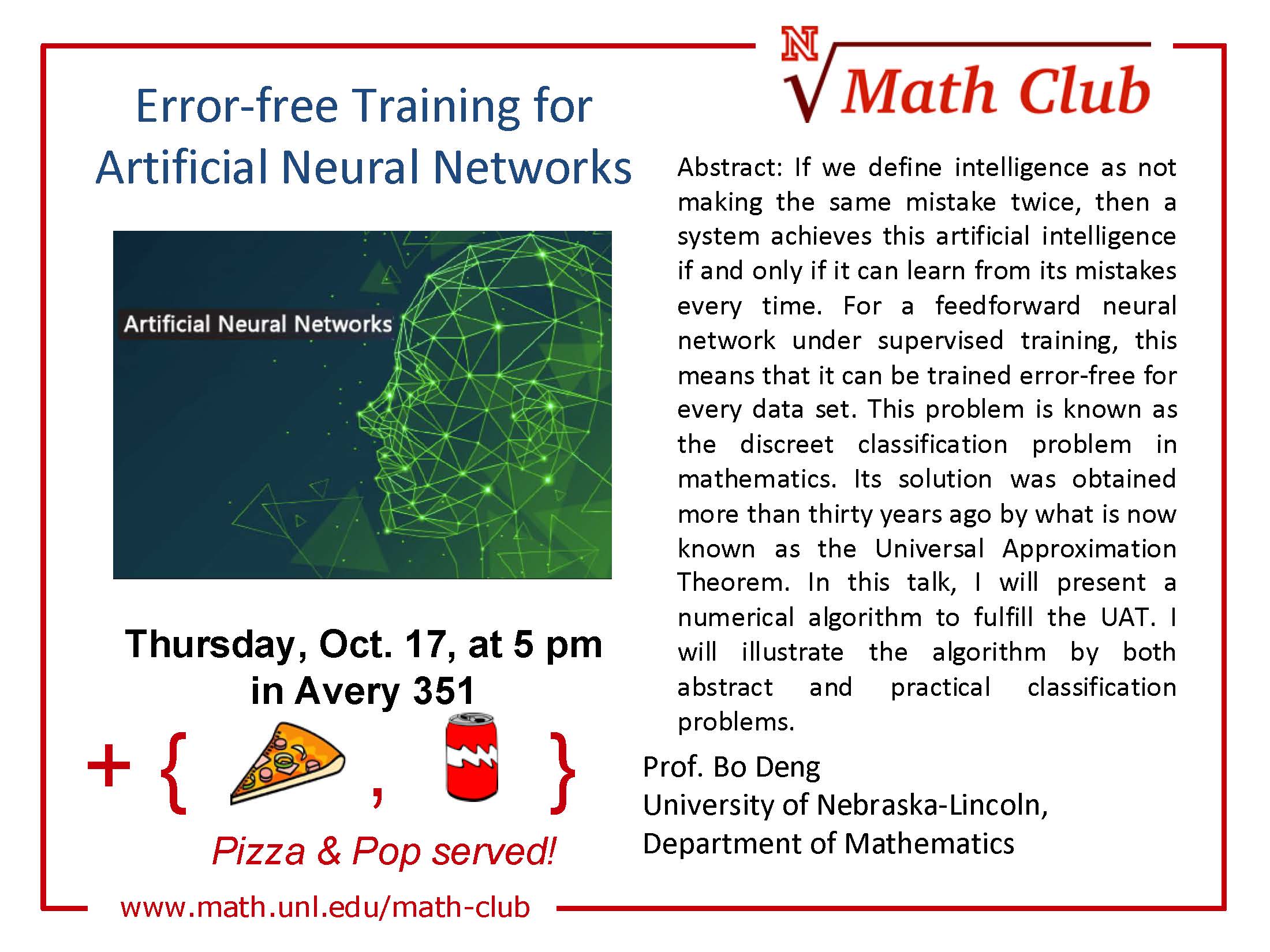 Math Club: Error-free Training for Artificial Neural Networks