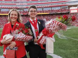 Seniors Emmerson Putnam (left) and Jamie Smith were crowned homecoming royalty during halftime of the Nebraska-Rutgers football game Oct. 5. Photo by Craig Chandler, University Communication and Marketing.