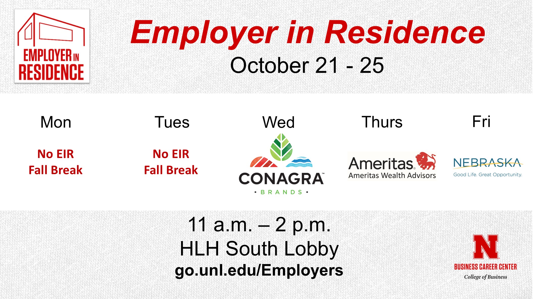 Employer in Residence | Schedule for October 21-25