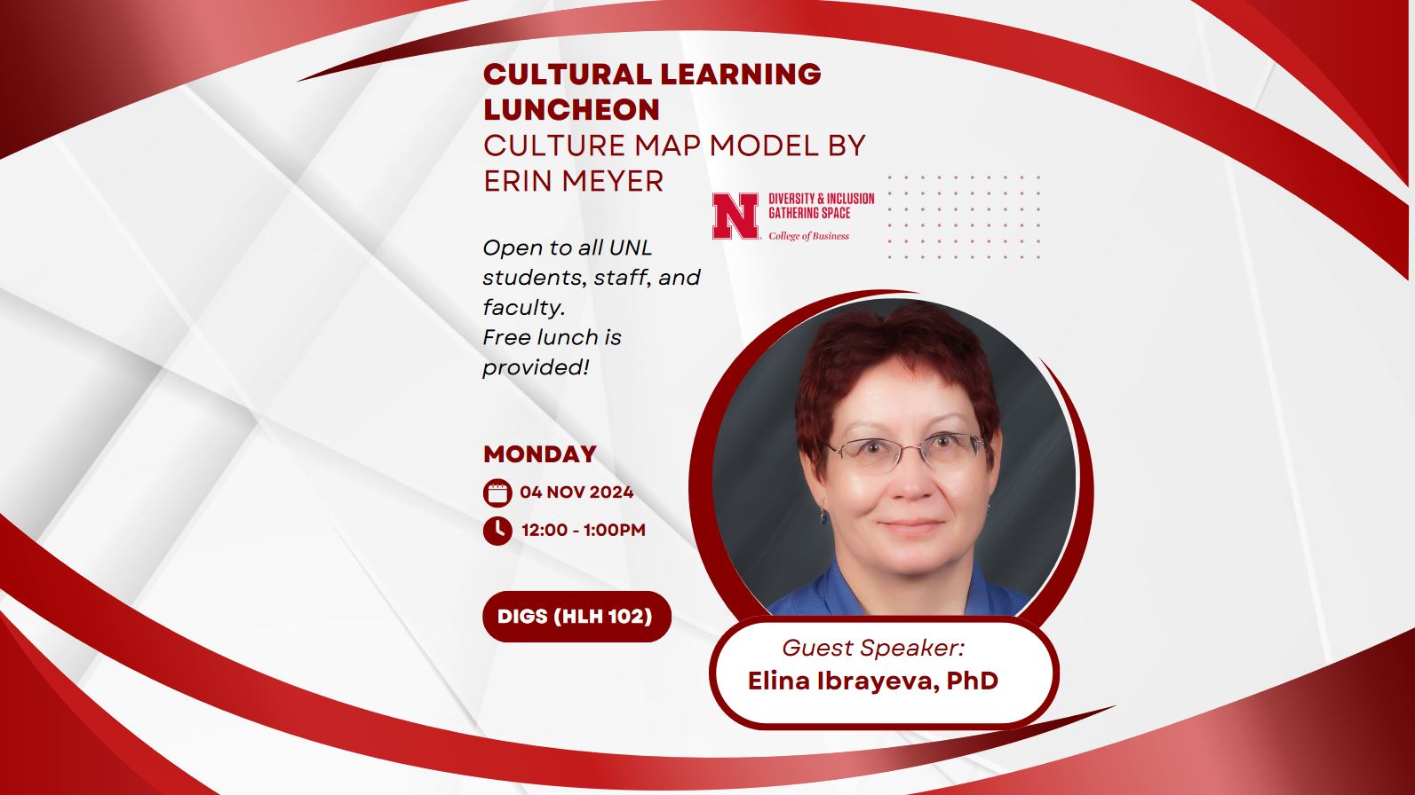 Cultural Learning Luncheon | Monday November 4 | 12-1 p.m. | DIGS (HLH 102)