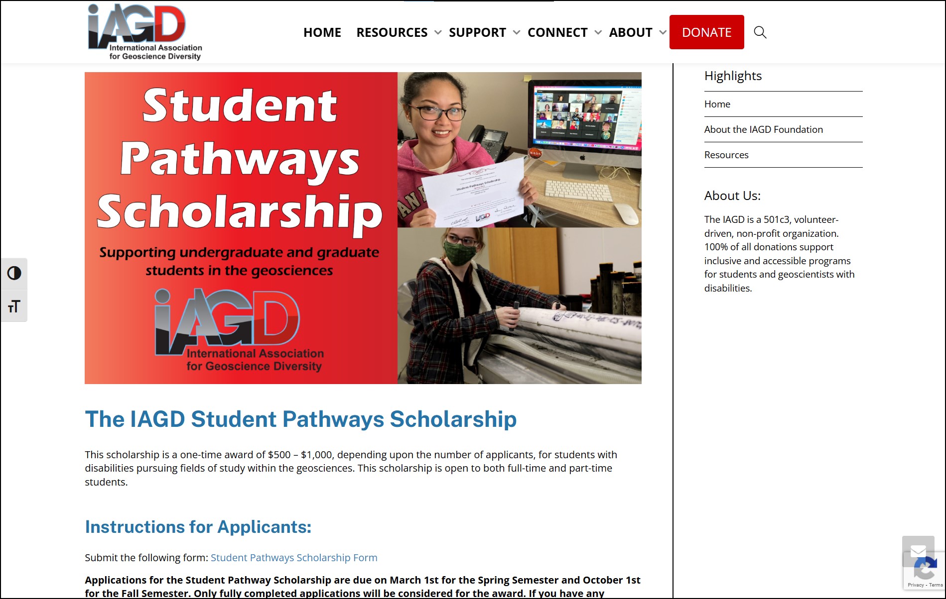 International Association for Geoscience Diversity (IAGD) Student Pathways Scholarship