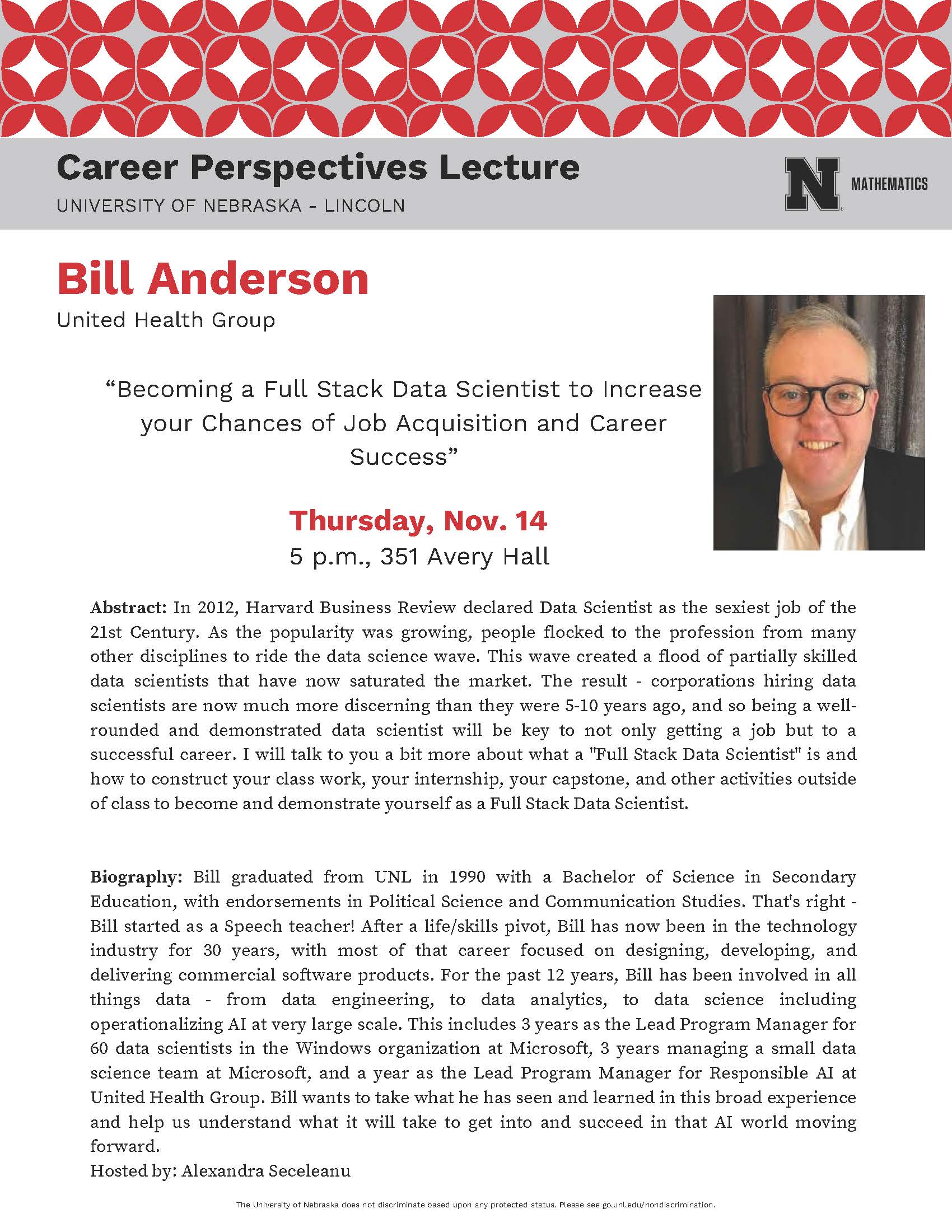 The 2024 "Career Perspectives in Math" Lecture by Bill Anderson