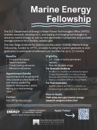 Apply Today! Marine Energy Graduate Student Research Program with U.S. Dept of Energy