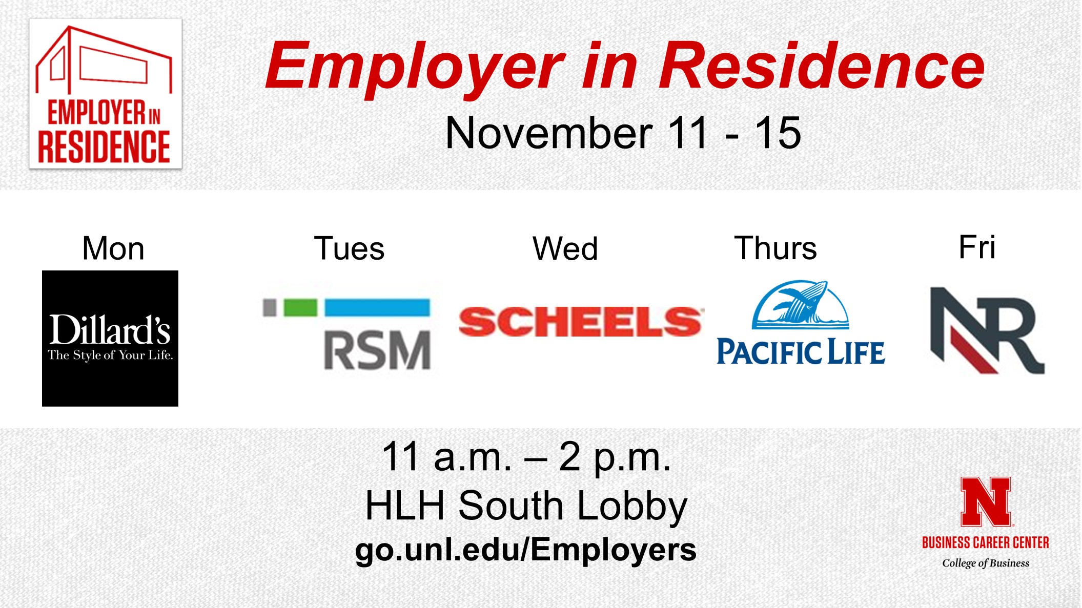 Employer in Residence | Schedule for November 11 - 15