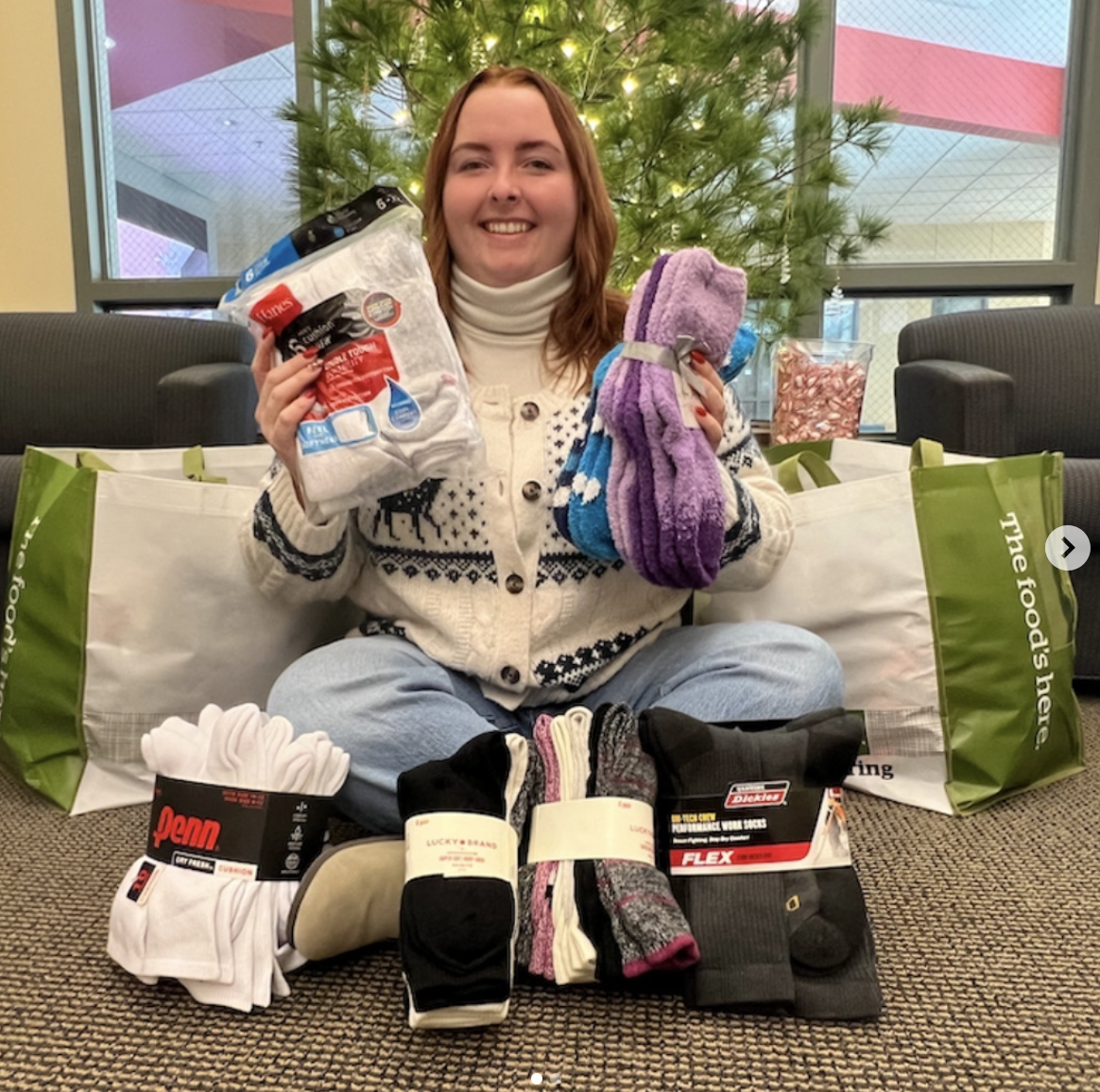 Bring your socks as donations to the annual Gift Drive, Nov. 27-Dec. 13. Last year, we collected more than 400 pairs that were donated to local agencies.