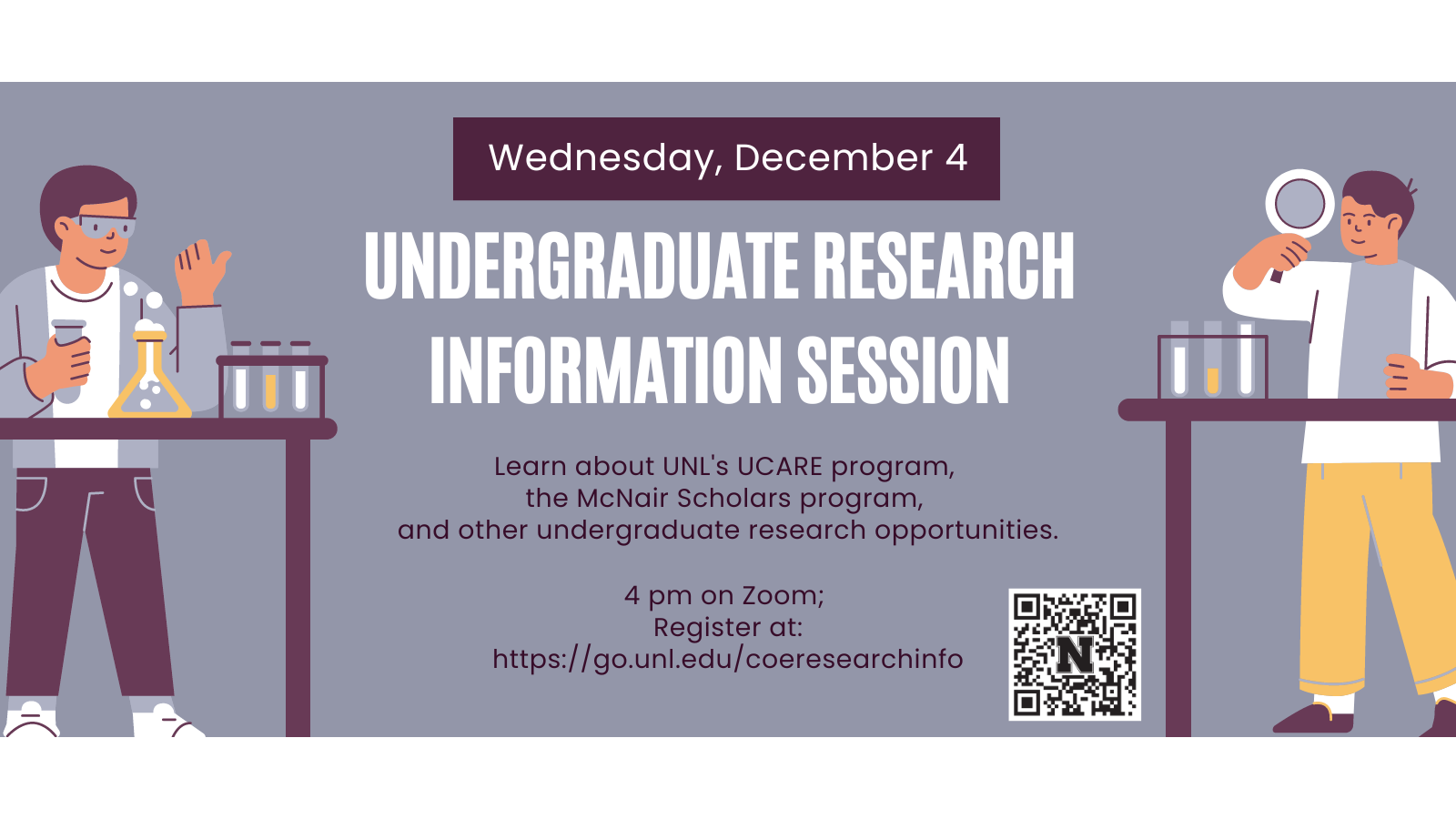 If you're interested in learning more about undergraduate research opportunities, attend the information session on Wednesday, Dec. 4 at noon via Zoom.