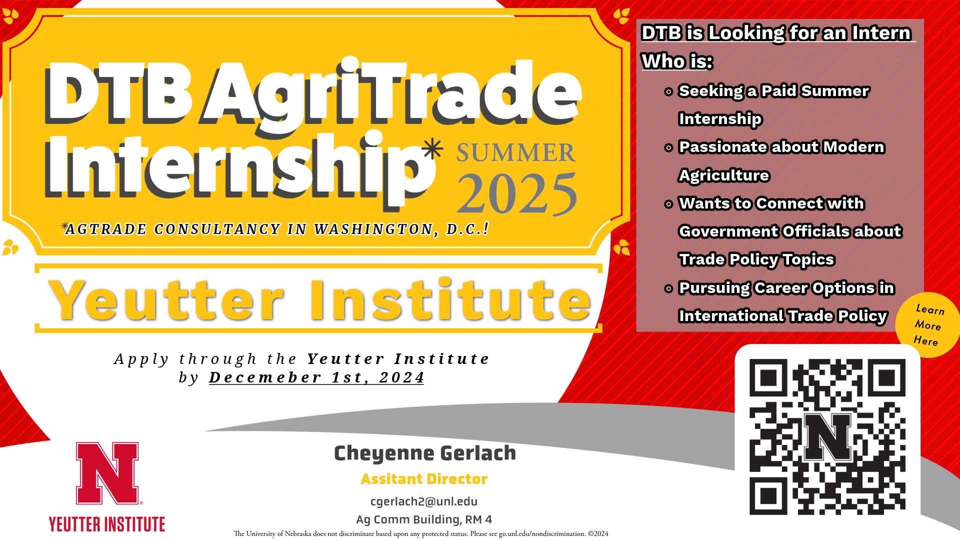 Paid Internship Opportunities | Yeutter Institute | DTB AgriTrade Summer Internship