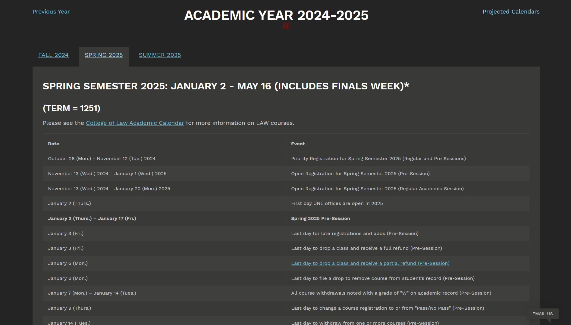 Academic Calendar