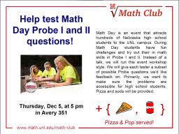 Math Club - Help Test Math Day Probe I and II Questions!