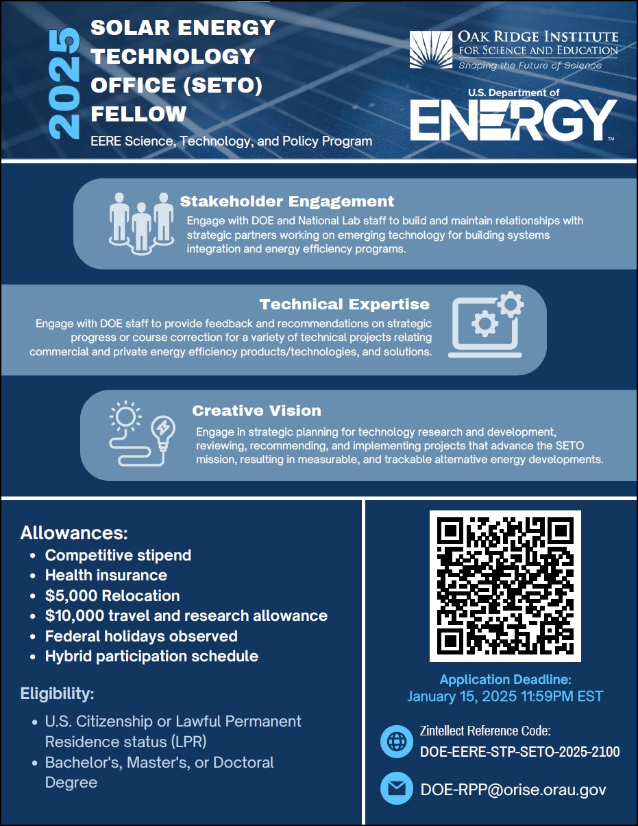 Apply Today! Solar Energy Technologies Office (SETO) Fellowship: U.S. Department of Energy