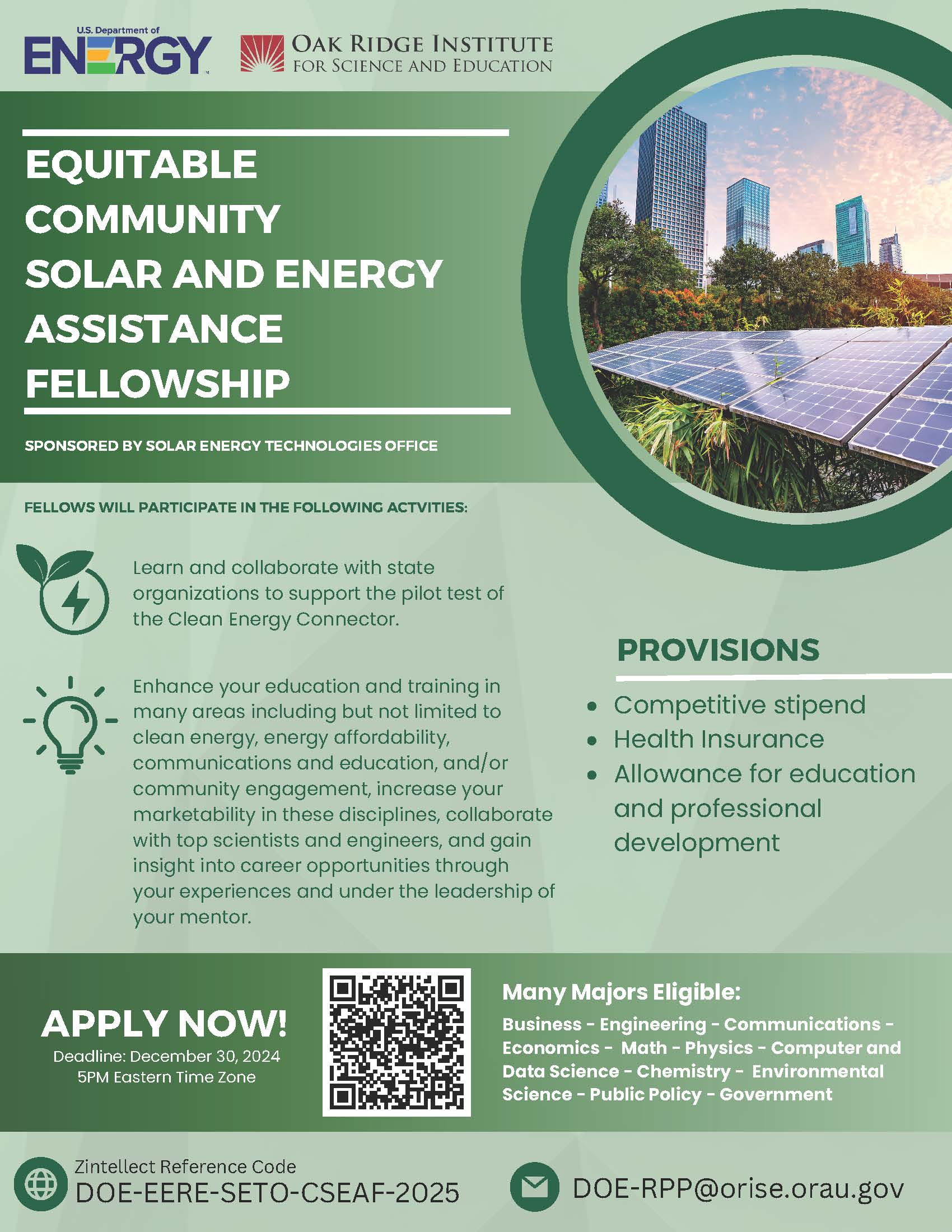 Apply Today! Equitable Community Solar and Energy Assistance Fellowship