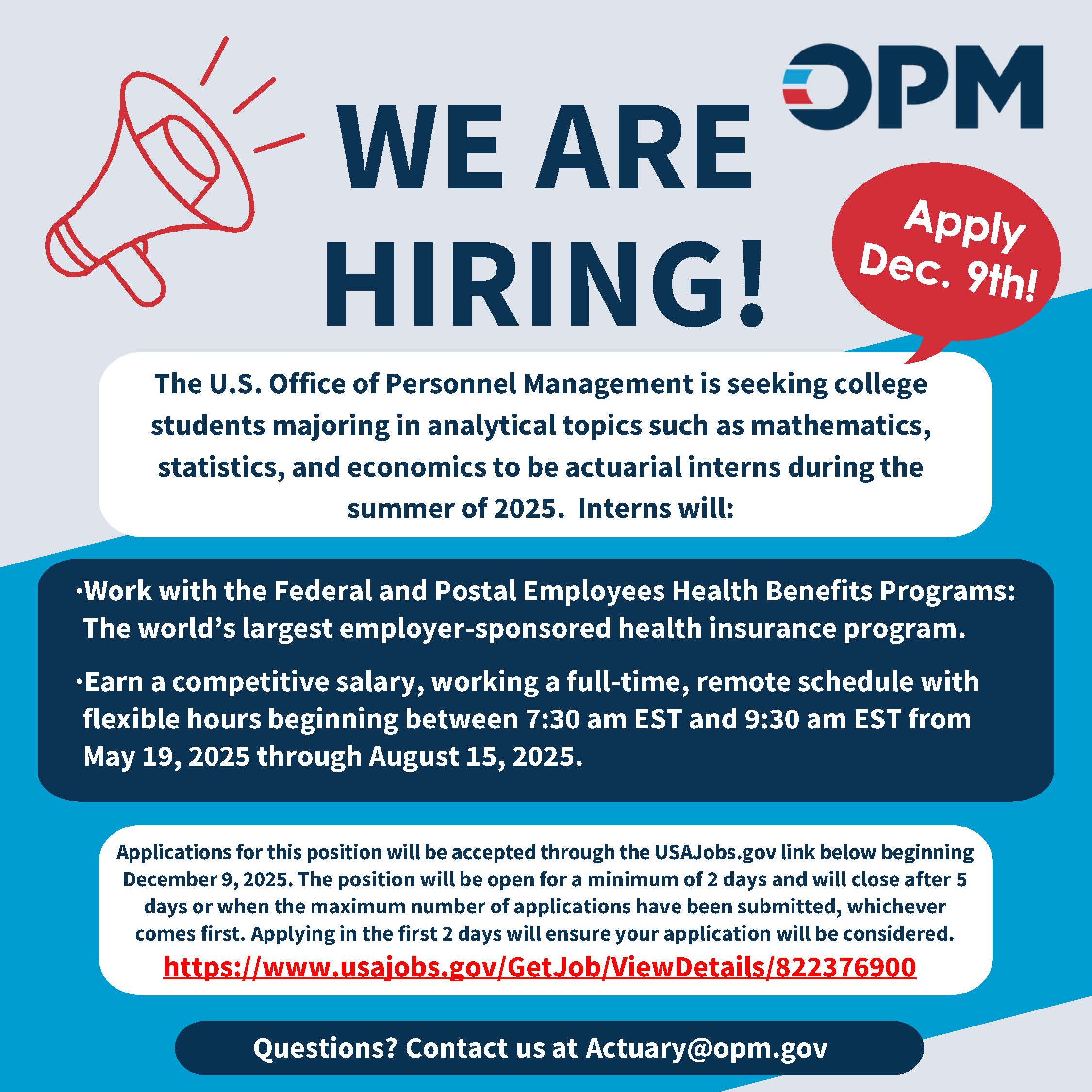 Summer 2025 US Office of Personnel Management (OPM) Actuary Internship Opportunities