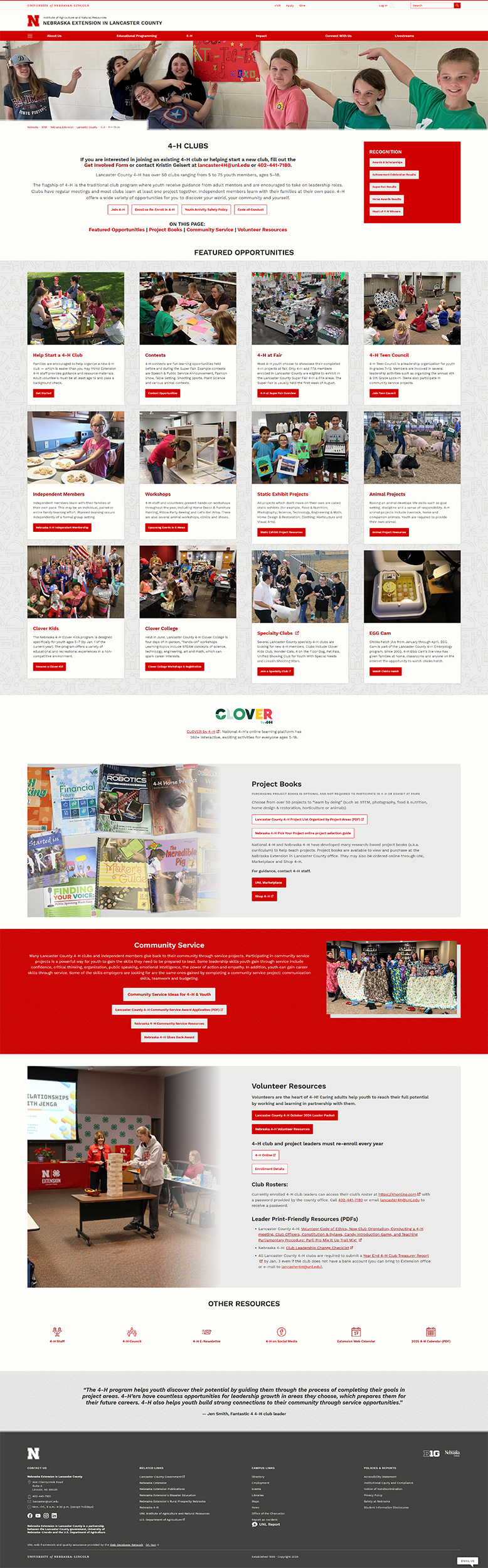 Screenshot of new Lancaster County 4-H club webpage