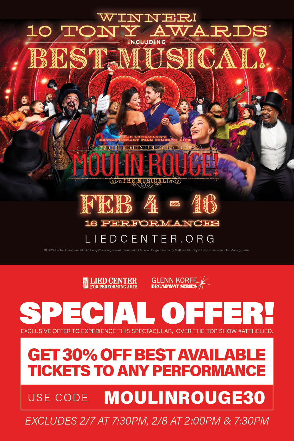 You are invited to "Moulin Rouge!" at the Lied Center for Performing Arts Feb. 4-16.