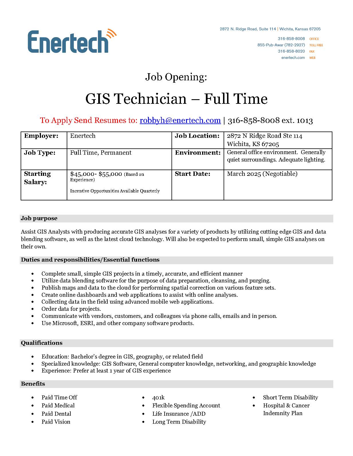 GIS Technician Position 