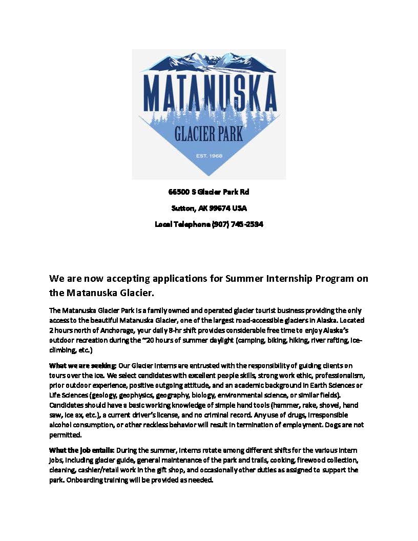 Paid Matanuska Glacier Guide Internships