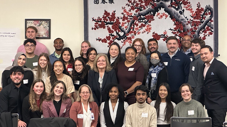 Students and partners from the 2024-25 cohort for the Institute for Inclusive Innovation pose for a photo in the Gaughan Multicultural Center.