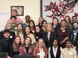 Students and partners from the 2024-25 cohort for the Institute for Inclusive Innovation pose for a photo in the Gaughan Multicultural Center.