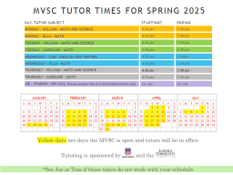 MVSC Tutor Times for Spring 2025