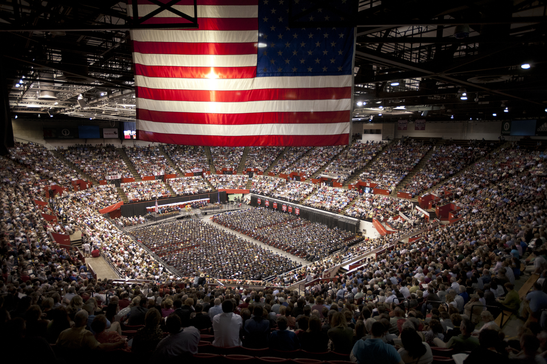 The view from the top row of the Devaney Sports Center during UNL's 2011 spring commencement.